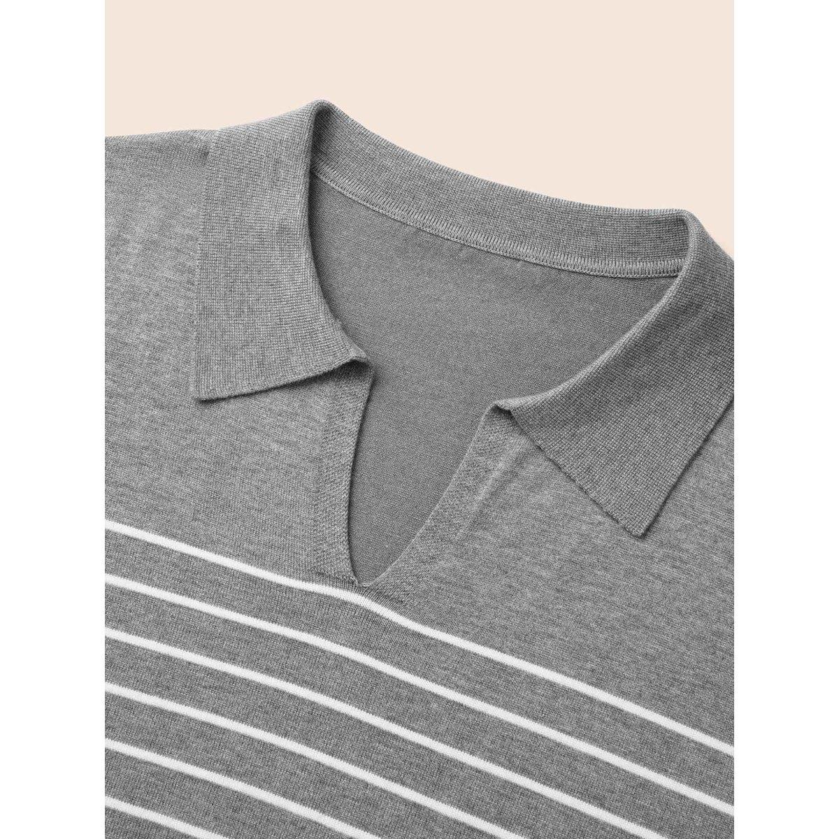 Plus Size Supersoft Essentials Striped Knit Pullover Mediumgray Women Workwear Essentials Three Quater Length Sleeve Polo Work Pullovers BloomChic 18-20/2X Product Image