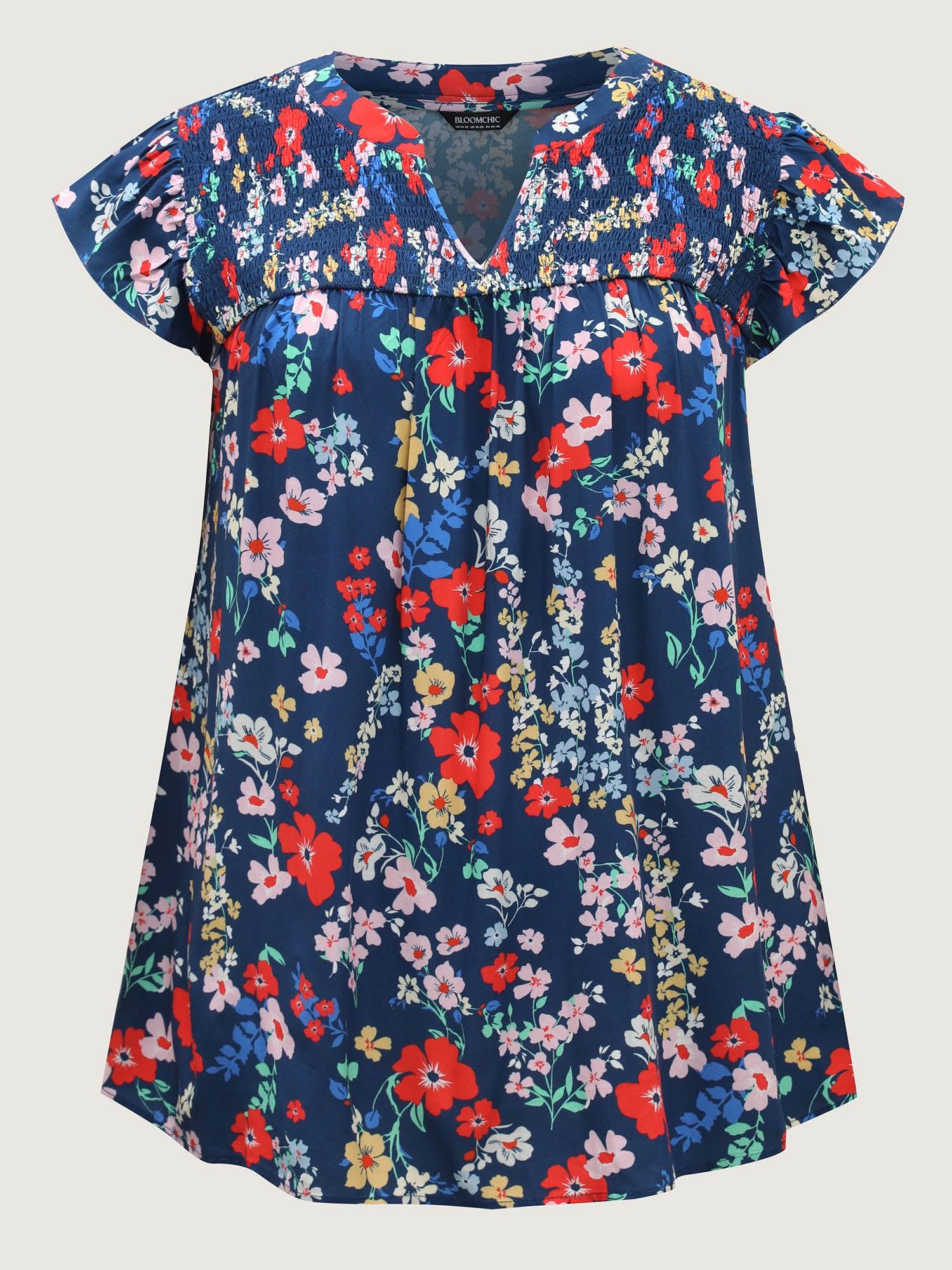 Rayon Playful Floral Shirred Blouse Female Product Image