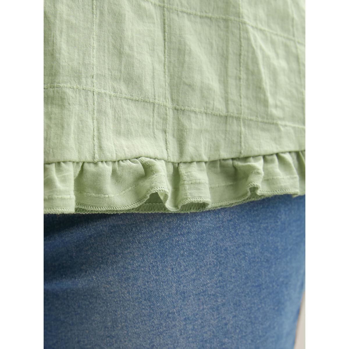 Plus Size Cotton Textured Ruffled Hem Tank Top Women Greenbean Texture V-neck Everyday-Casual Tank Tops Camis BloomChic 22-24/3X Product Image