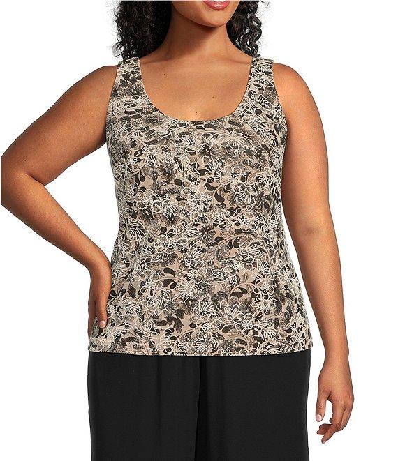 Alex Evenings Plus Size Crew Neck 3/4 Sleeve Glitter Slinky Printed Twinset Product Image
