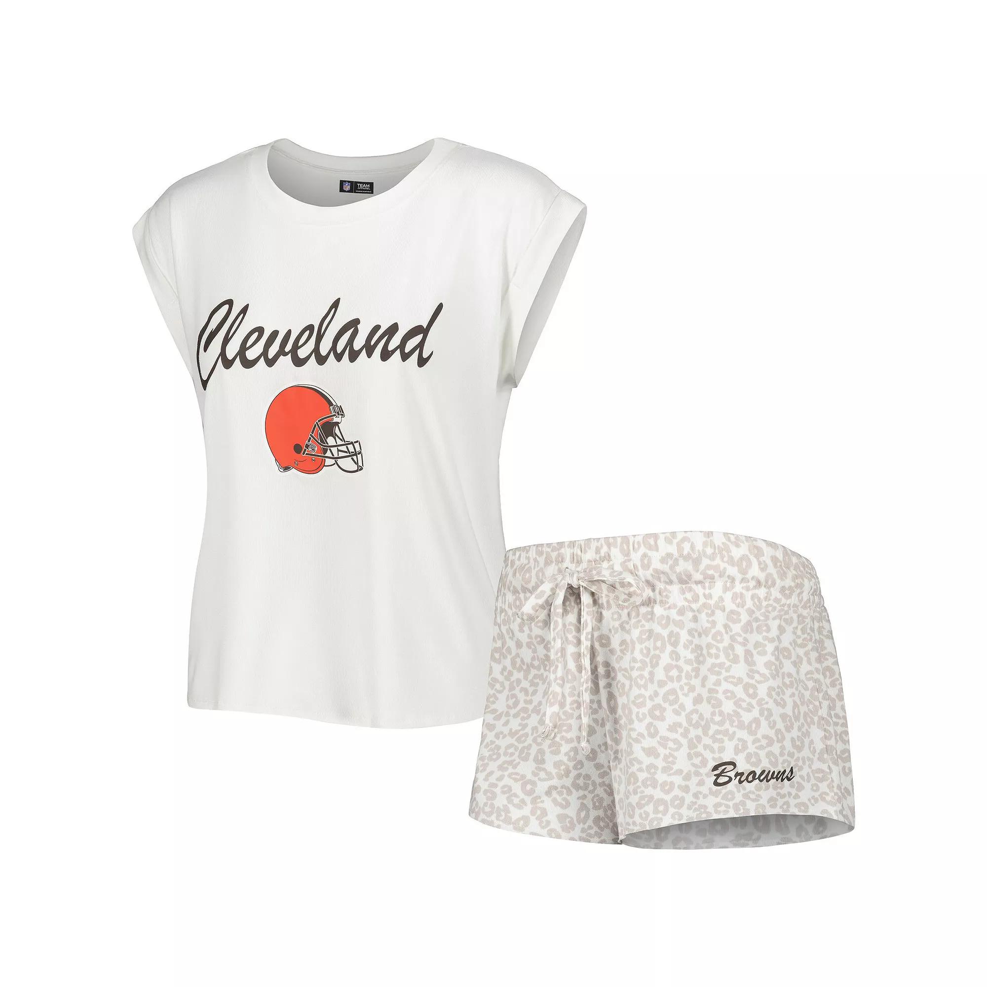 Women's Concepts Sport White/Cream Cleveland Browns Montana Knit T-Shirt & Shorts Sleep Set,  Product Image