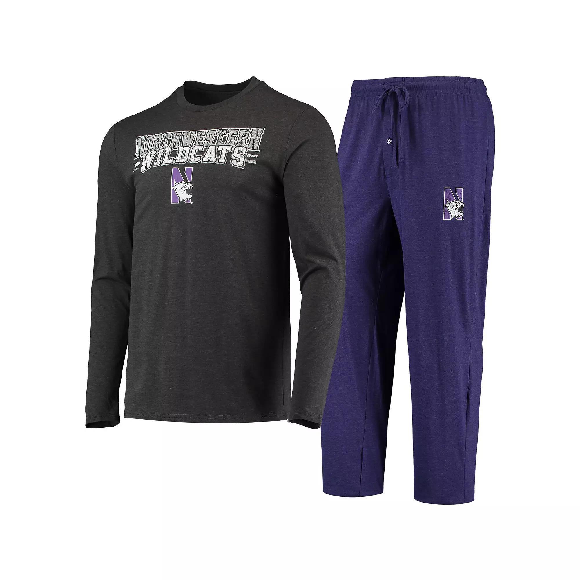 Men's Concepts Sport Purple/Heathered Charcoal Northwestern Wildcats Meter Long Sleeve T-Shirt & Pants Sleep Set, Size: Large Product Image