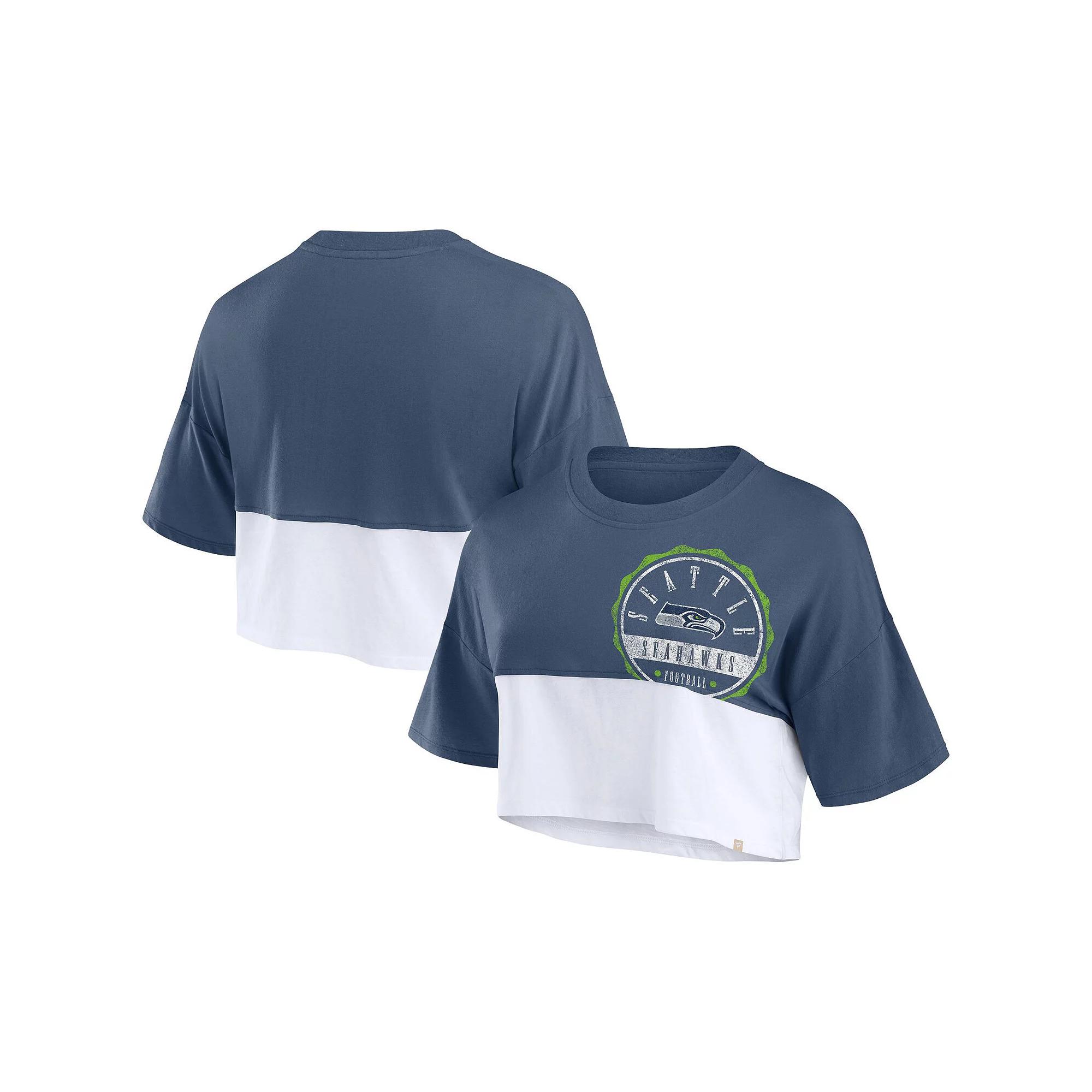 Women's Fanatics Navy/White Dallas Cowboys Boxy Color Split Cropped T-Shirt,  Product Image