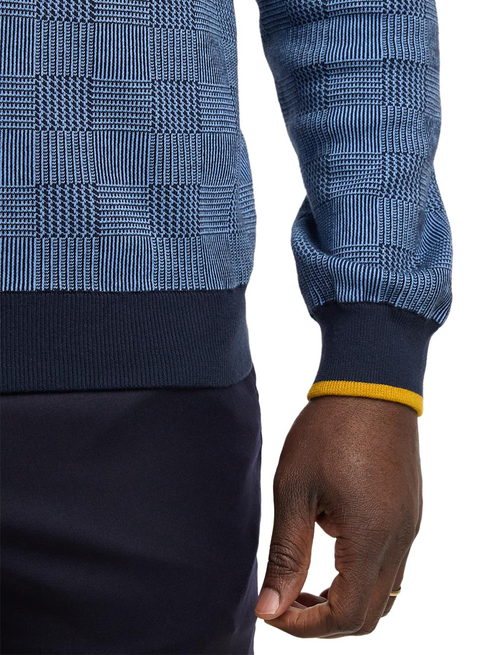 Cotton Quarter Zip Mock Neck Sweater - Blue/gold Product Image