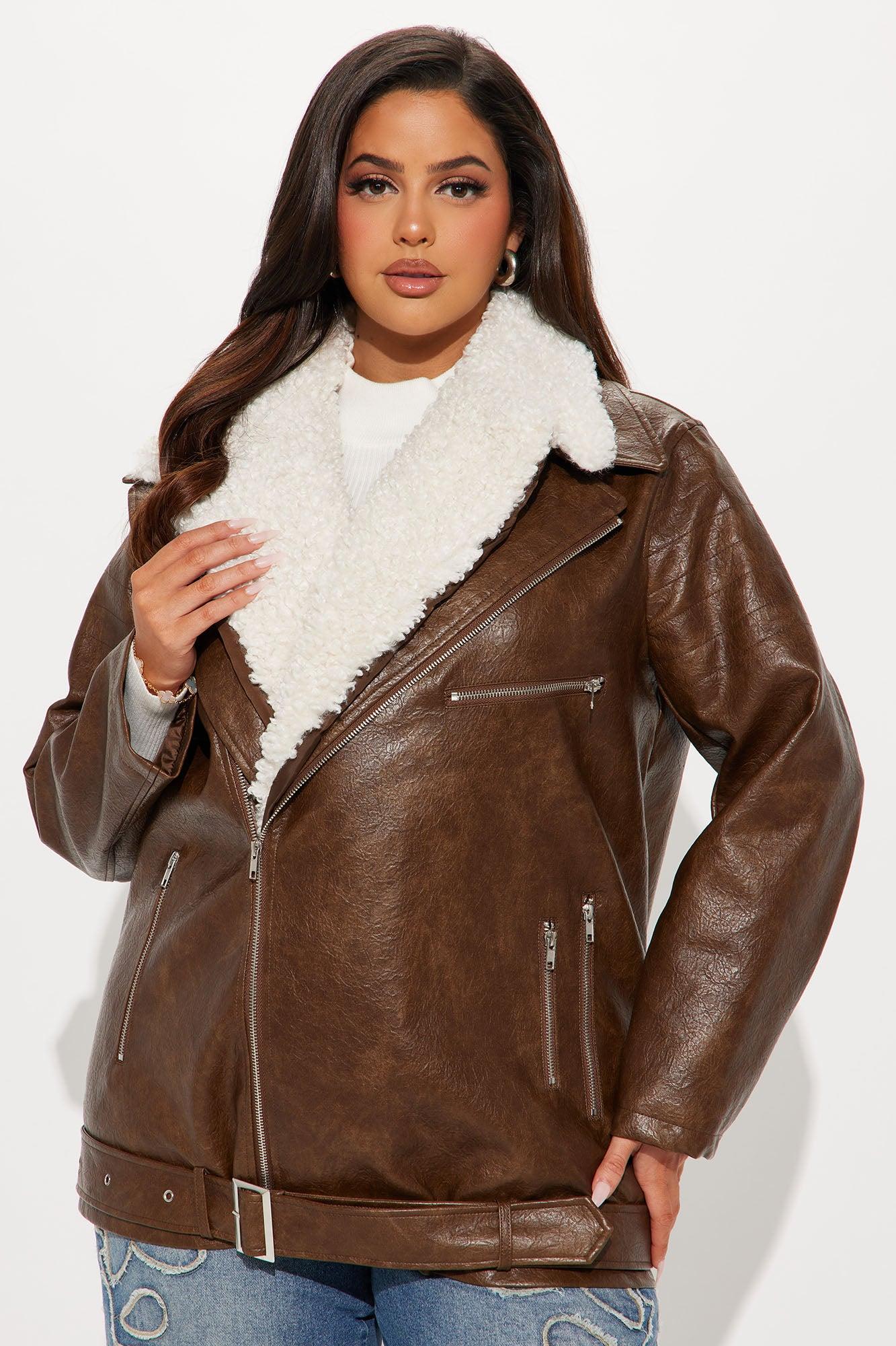 Bet On It Oversized Washed Moto Jacket - Brown Female Product Image