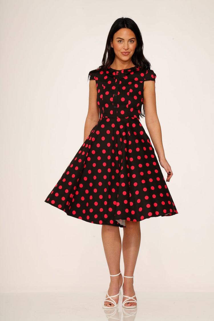 Black & Pink Polka Dot Swing Dress Product Image