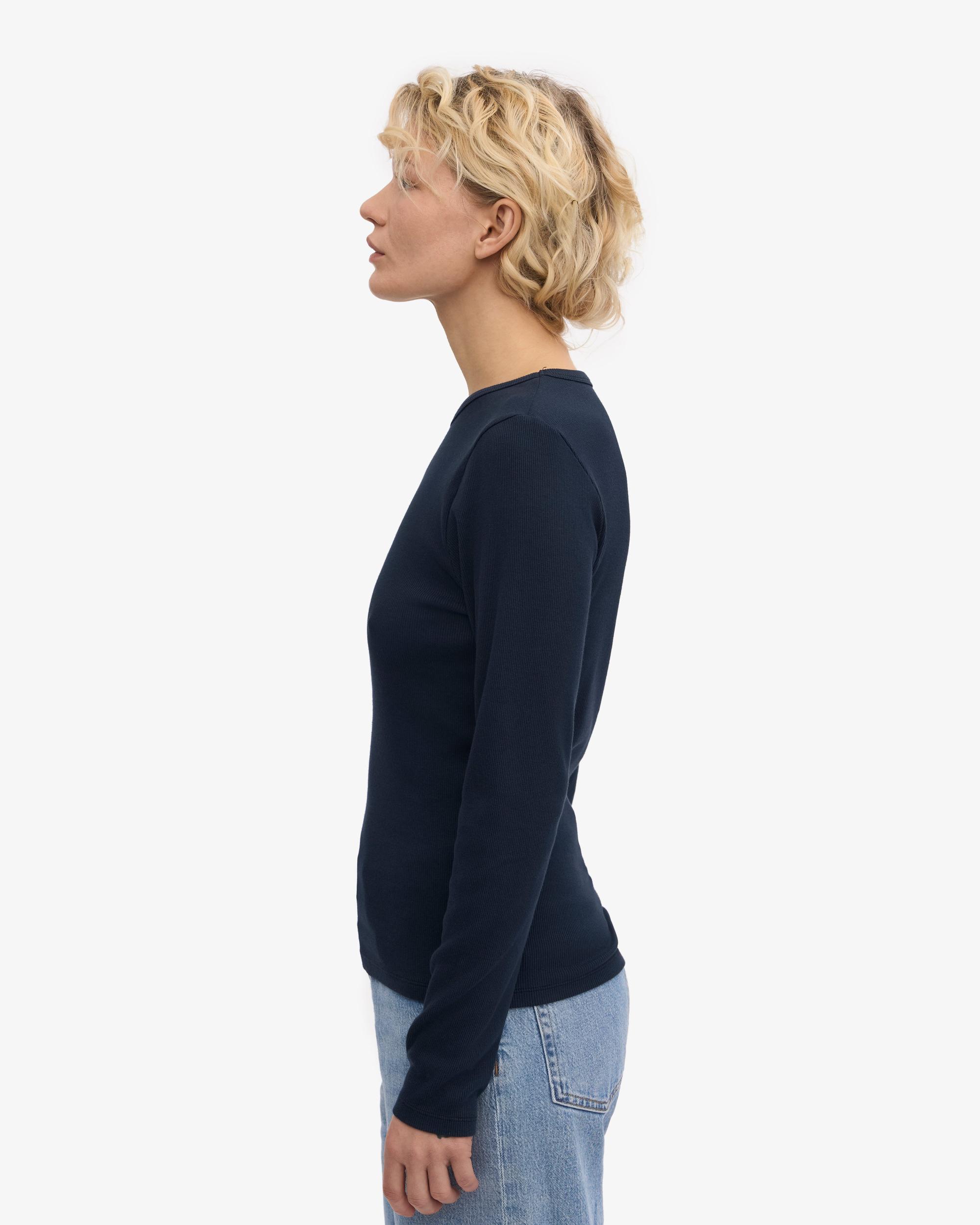 Women Organic Rib LS T-Shirt - Navy Blue Product Image