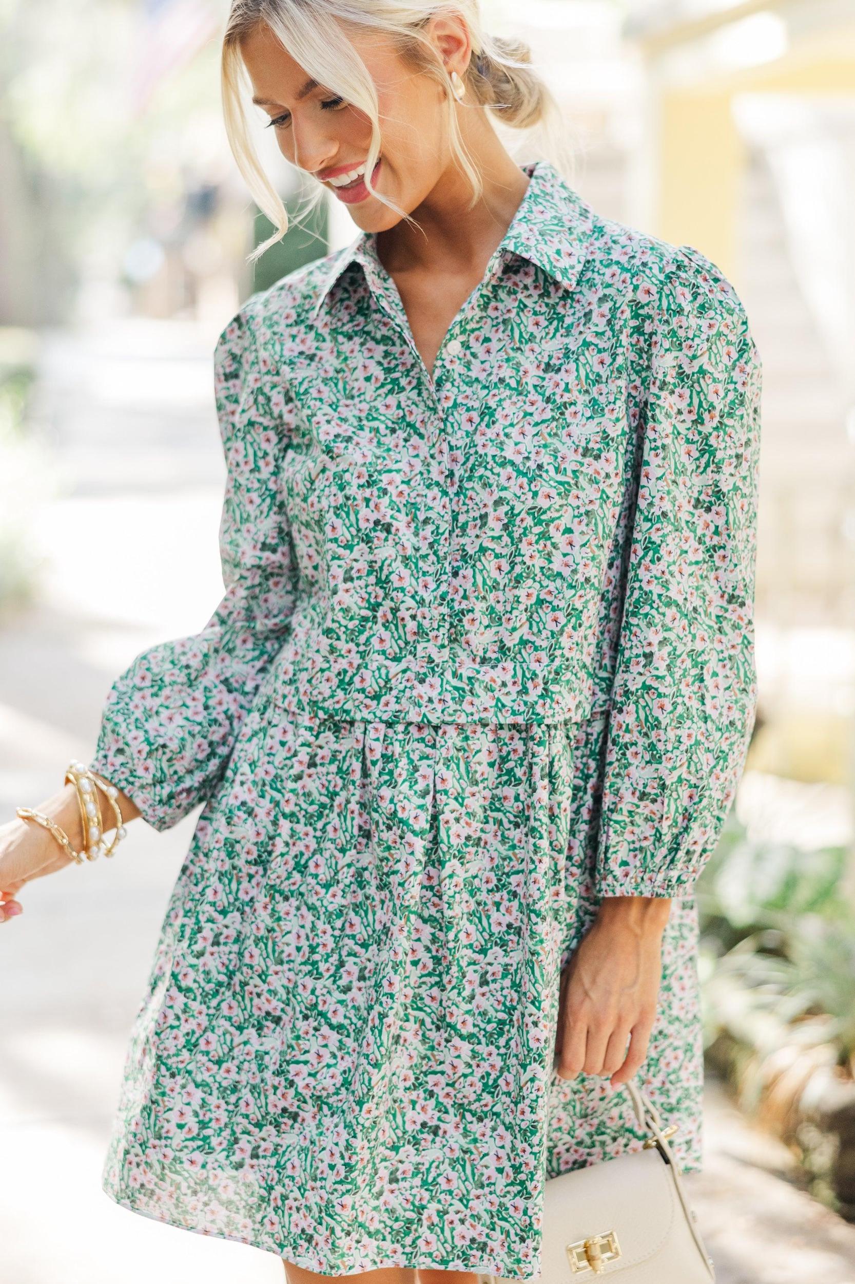 Thinking Of You Green Floral Shirt Dress Female Product Image