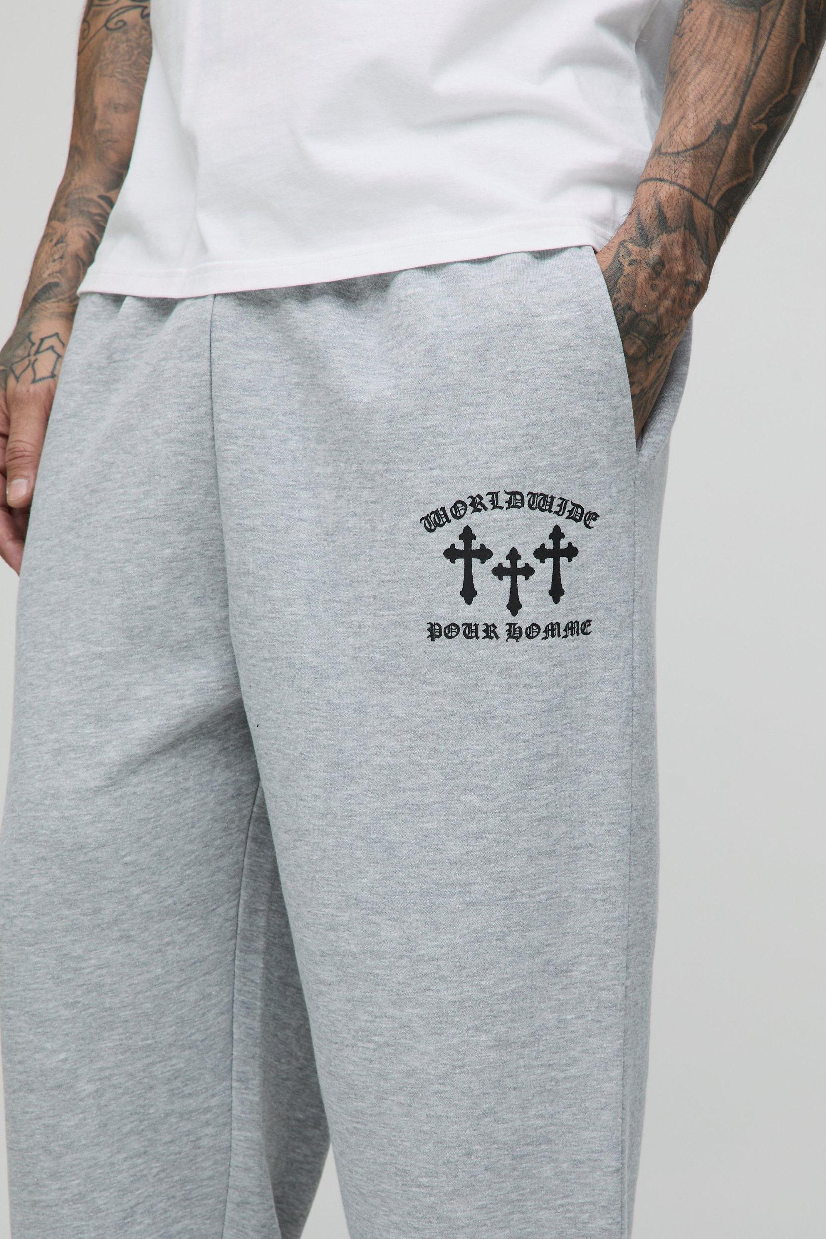 Tall Cross Print Oversized Jogger | boohooMAN USA Product Image