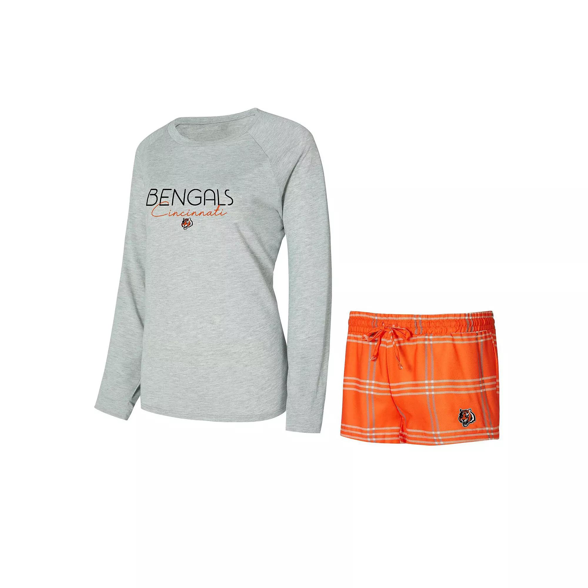 Women's Concepts Sport Orange/Gray Cincinnati Bengals Petition Raglan Long Sleeve T-Shirt and Shorts Set,  Product Image
