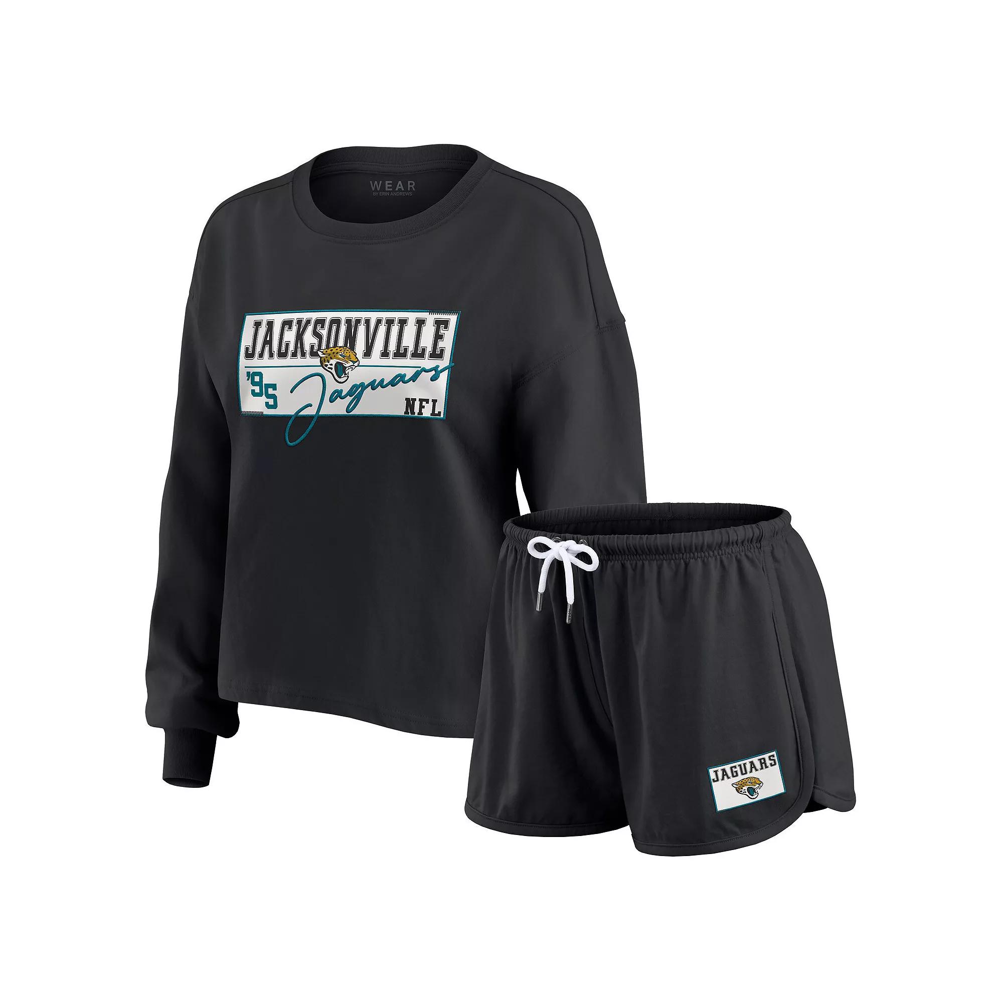 Women's WEAR by Erin Andrews Navy Dallas Cowboys Heavy Rugby Jersey Long Sleeve T-Shirt & Shorts Lounge Set,  Product Image