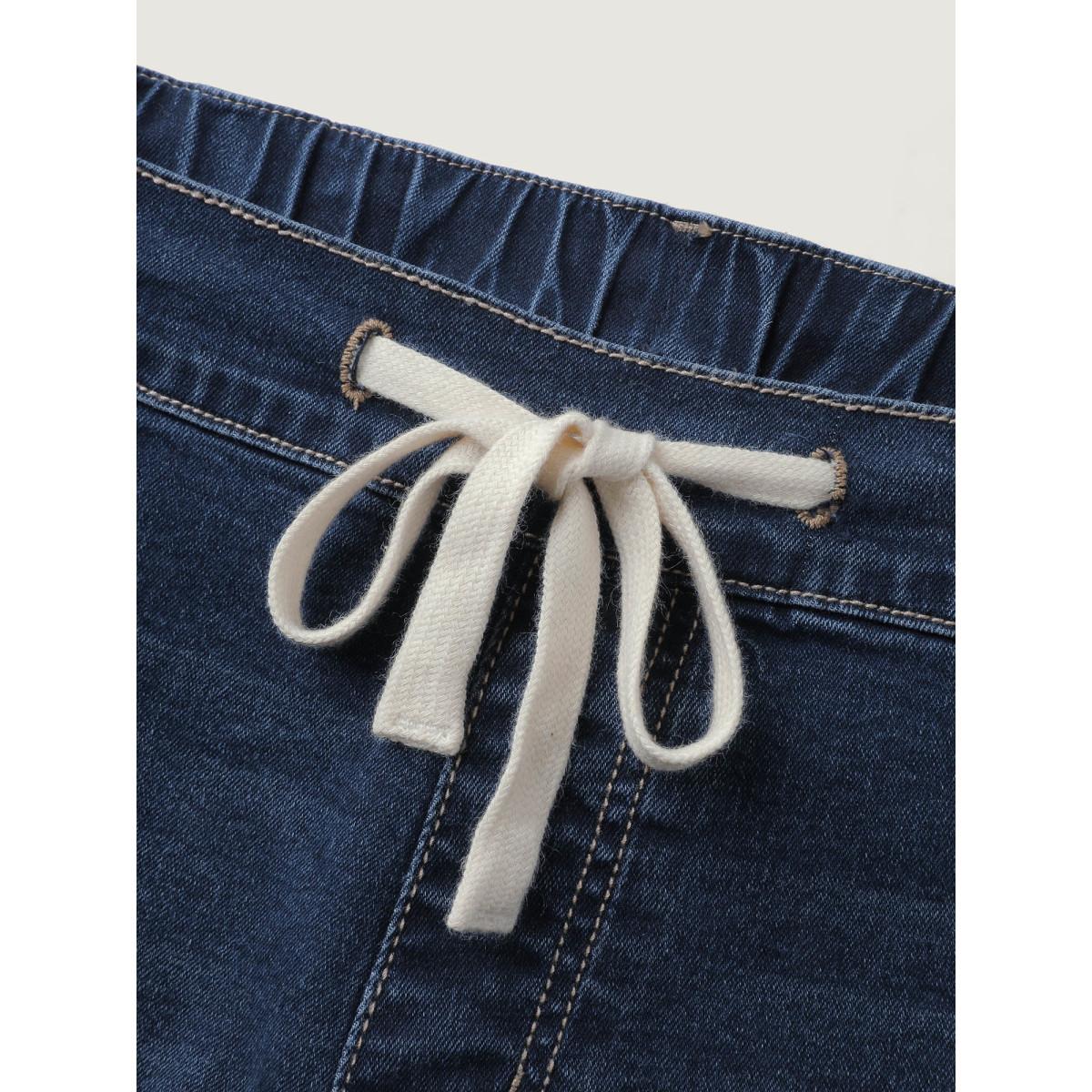 Plus Size Waist Drawstring Straight-Leg Jeans Women Bluevintage Leisure High stretch Slanted pocket Jeans BloomChic 26/4X Product Image