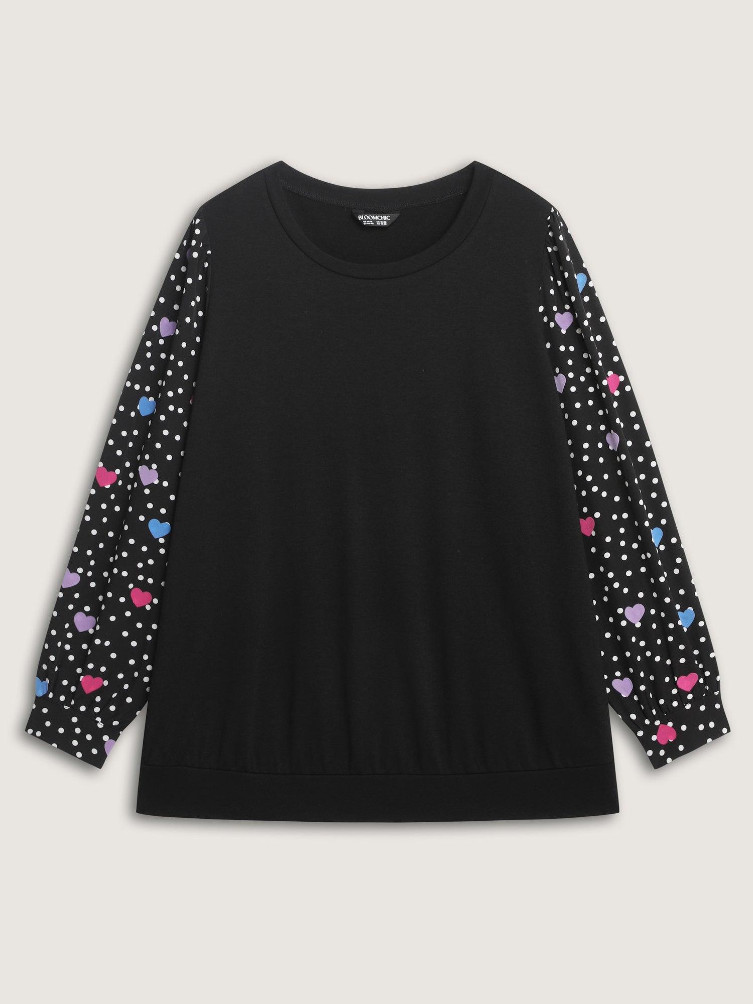 Colorful Heart Sleeve Round Neck Sweatshirt Female Product Image