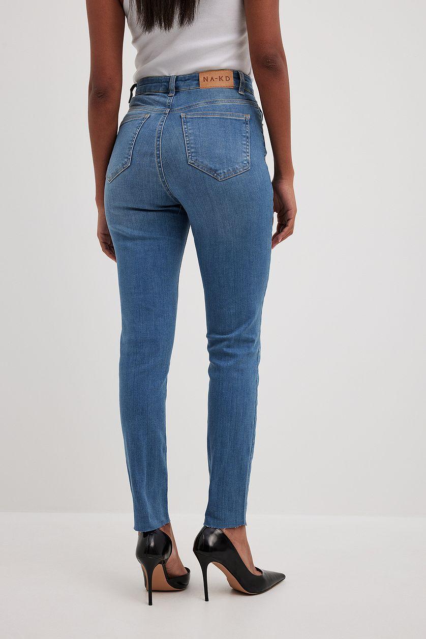 Skinny High Waist Raw Hem Jeans Product Image