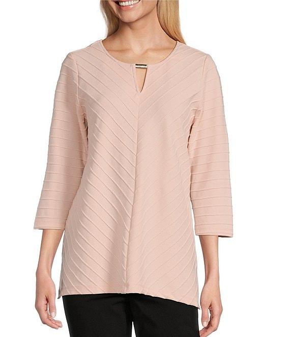 Allison Daley 3/4 Sleeve Keyhole Neck Spaced Ottoman Knit Top Product Image