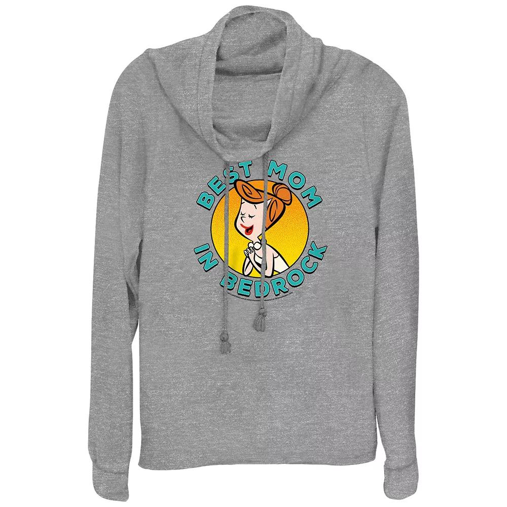 Women's The Flintstones Best Mom In Bedrock Cowlneck Graphic Lightweight Long Sleeve, Size: Small, Gray Grey Product Image