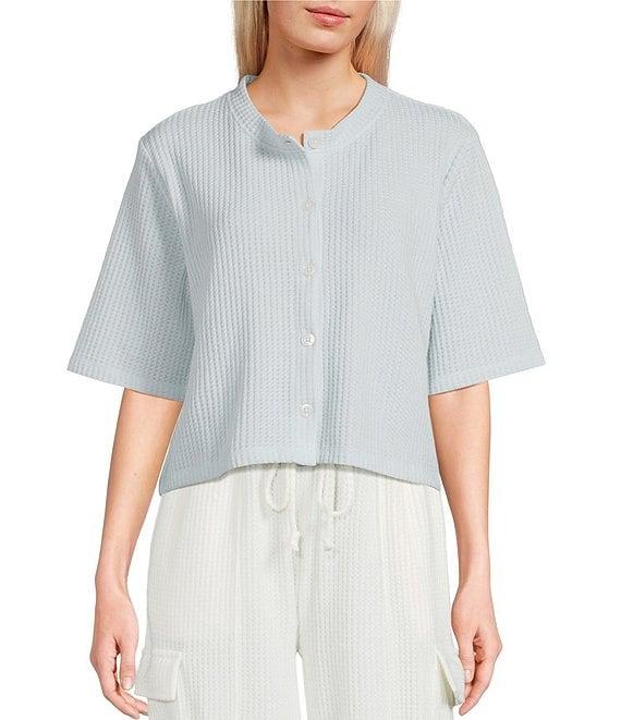 C&V Chelsea & Violet Short Sleeve Button-Front Short Sleeve Waffle Cardigan Product Image