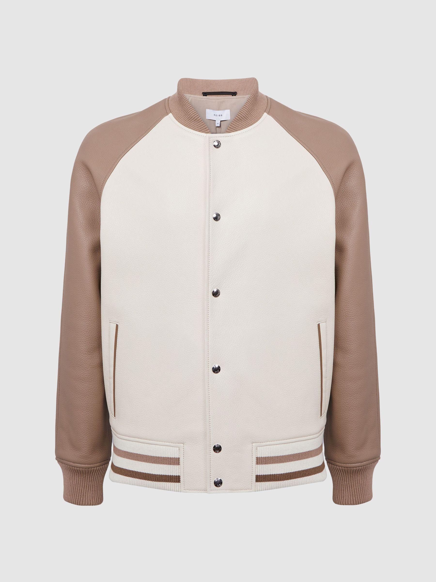 Leather Bomber Jacket in Ecru/Taupe Product Image