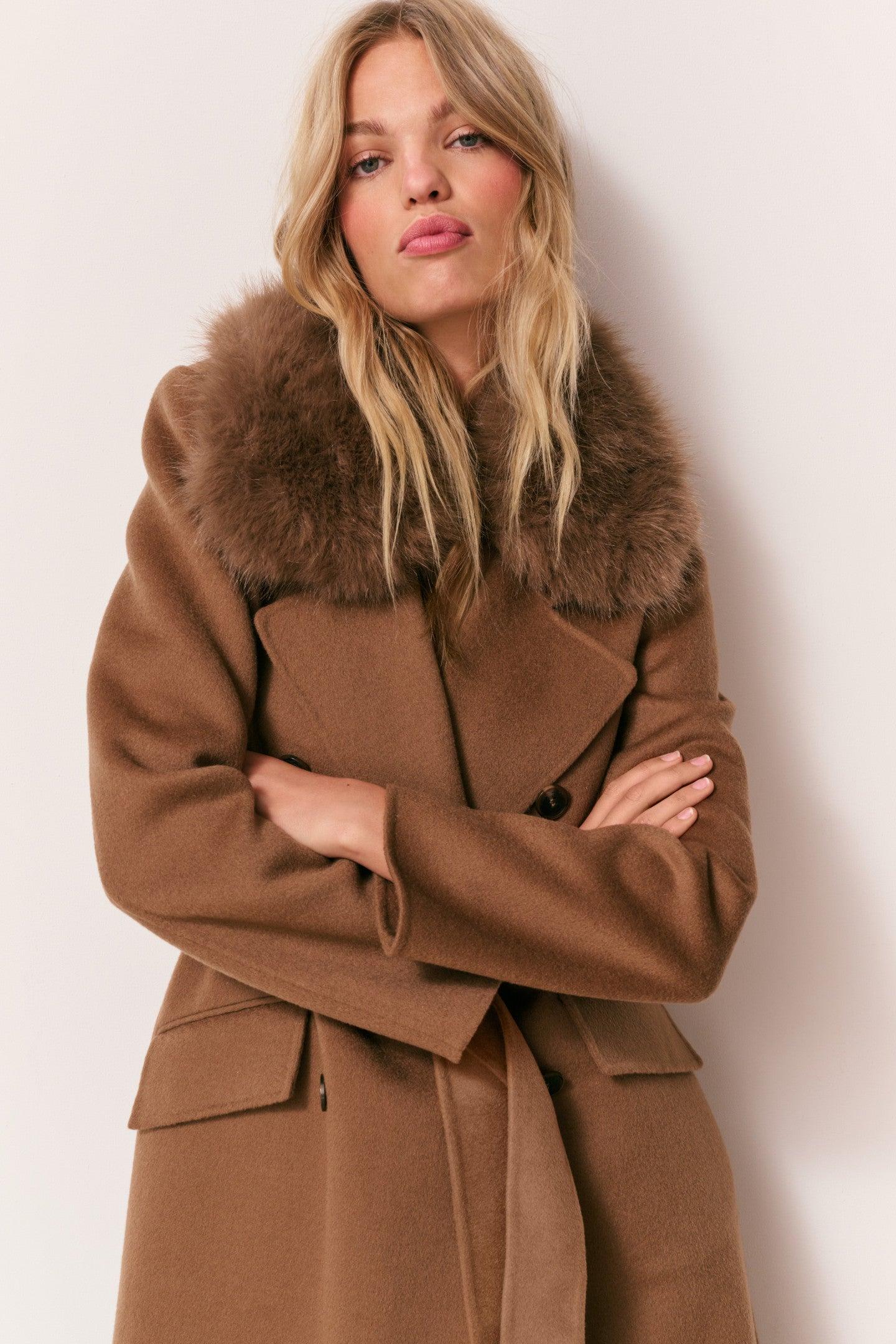 Char Faux Fur Collar Wool Coat Product Image