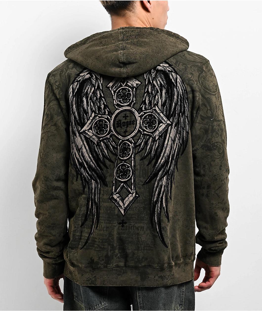 Affliction x Rogue Crosses Dark Brown Zip Hoodie Product Image