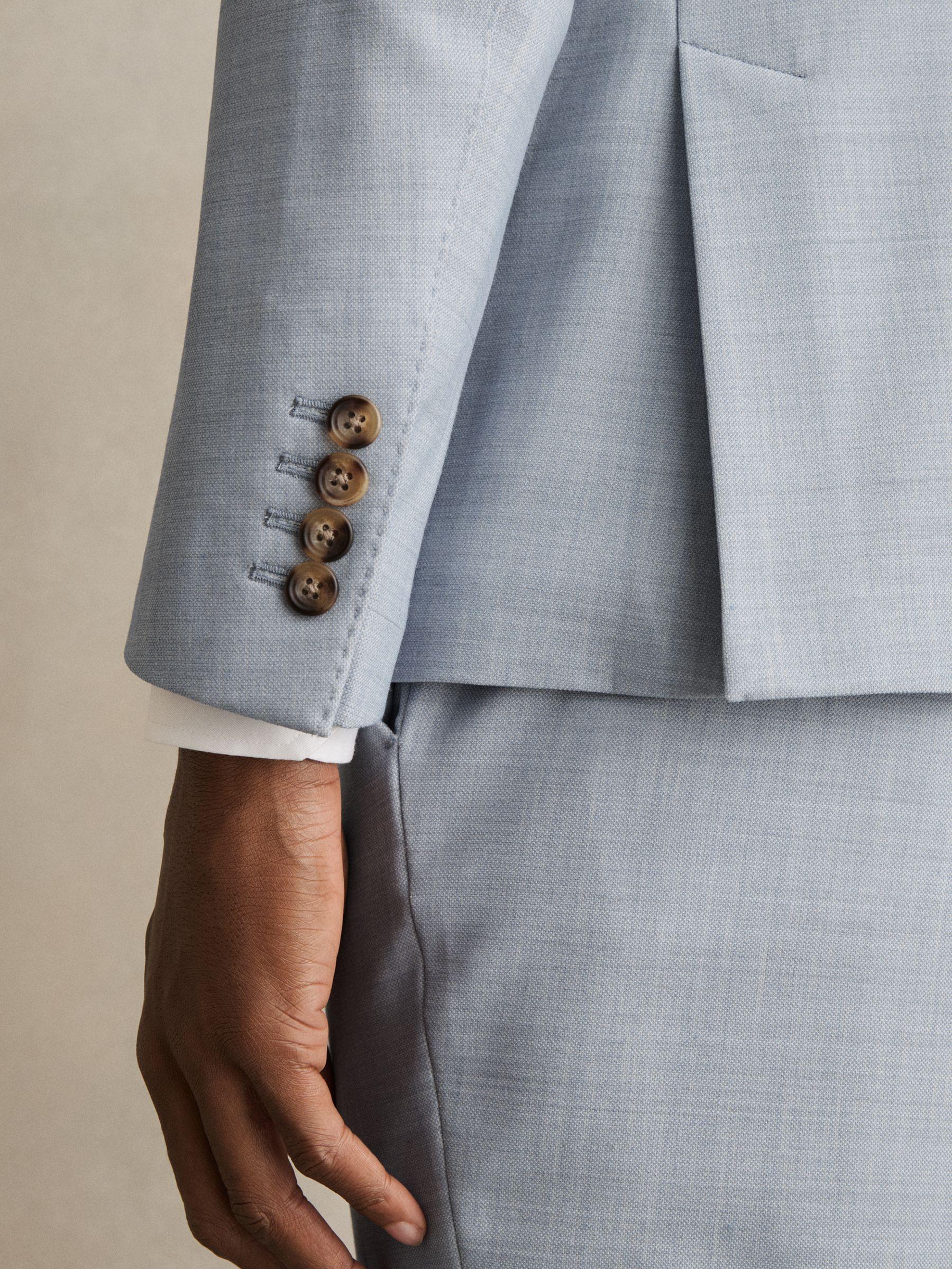 Double-Breasted Textured Suit Blazer With Wool Slim-Fit in Soft Blue Product Image