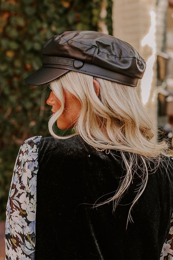 Uptown Chic Faux Leather Cabbie Hat in Black Product Image