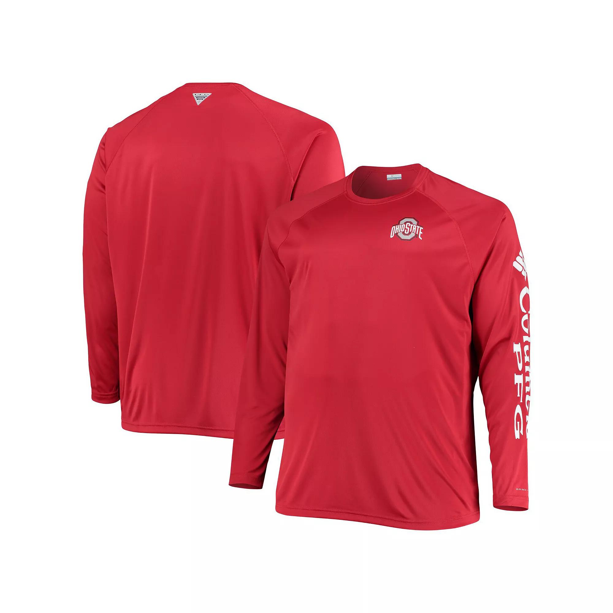 Men's Columbia Scarlet Ohio State Buckeyes Big & Tall Terminal Tackle Raglan Omni-Shade Long Sleeve T-Shirt,  Product Image