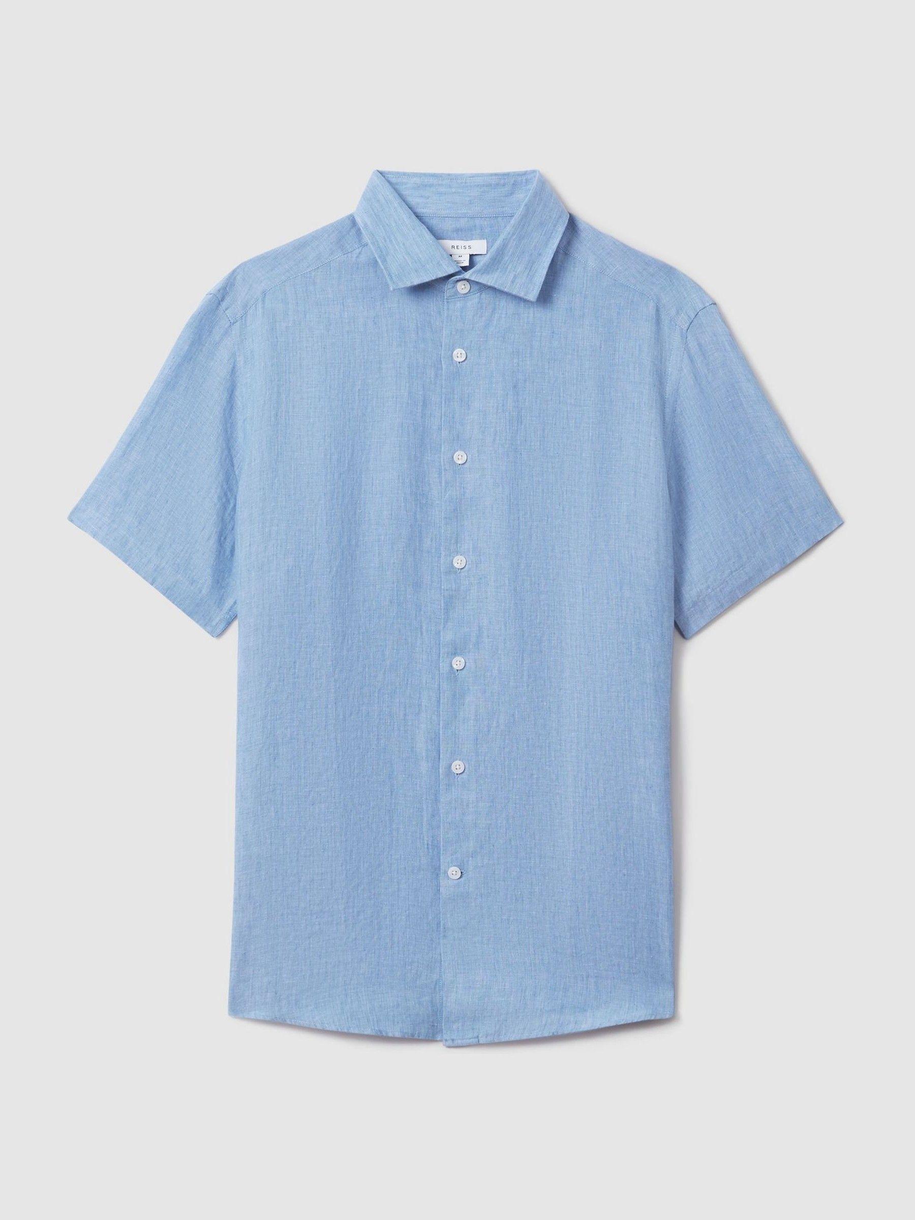 Slim Fit Linen Shirt in Sky Blue Product Image