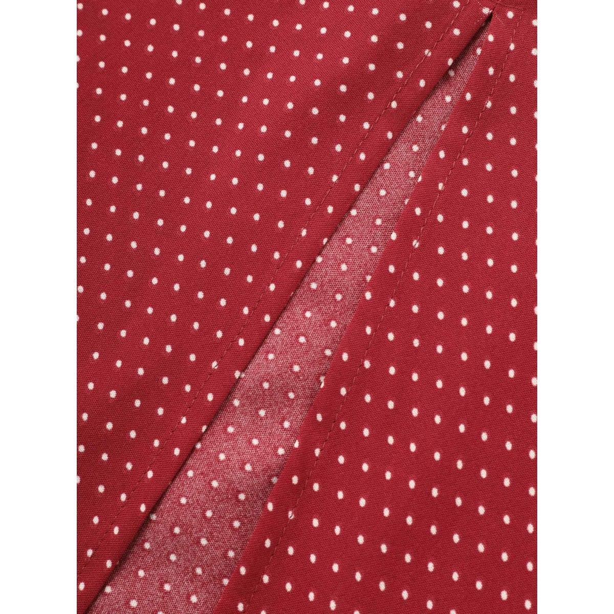 Plus Size Polka Dot Overlap Collar Split Hem Dress Scarlet Women Elegant Ruffles Overlap Collar Short sleeve Curvy BloomChic 12/L Product Image