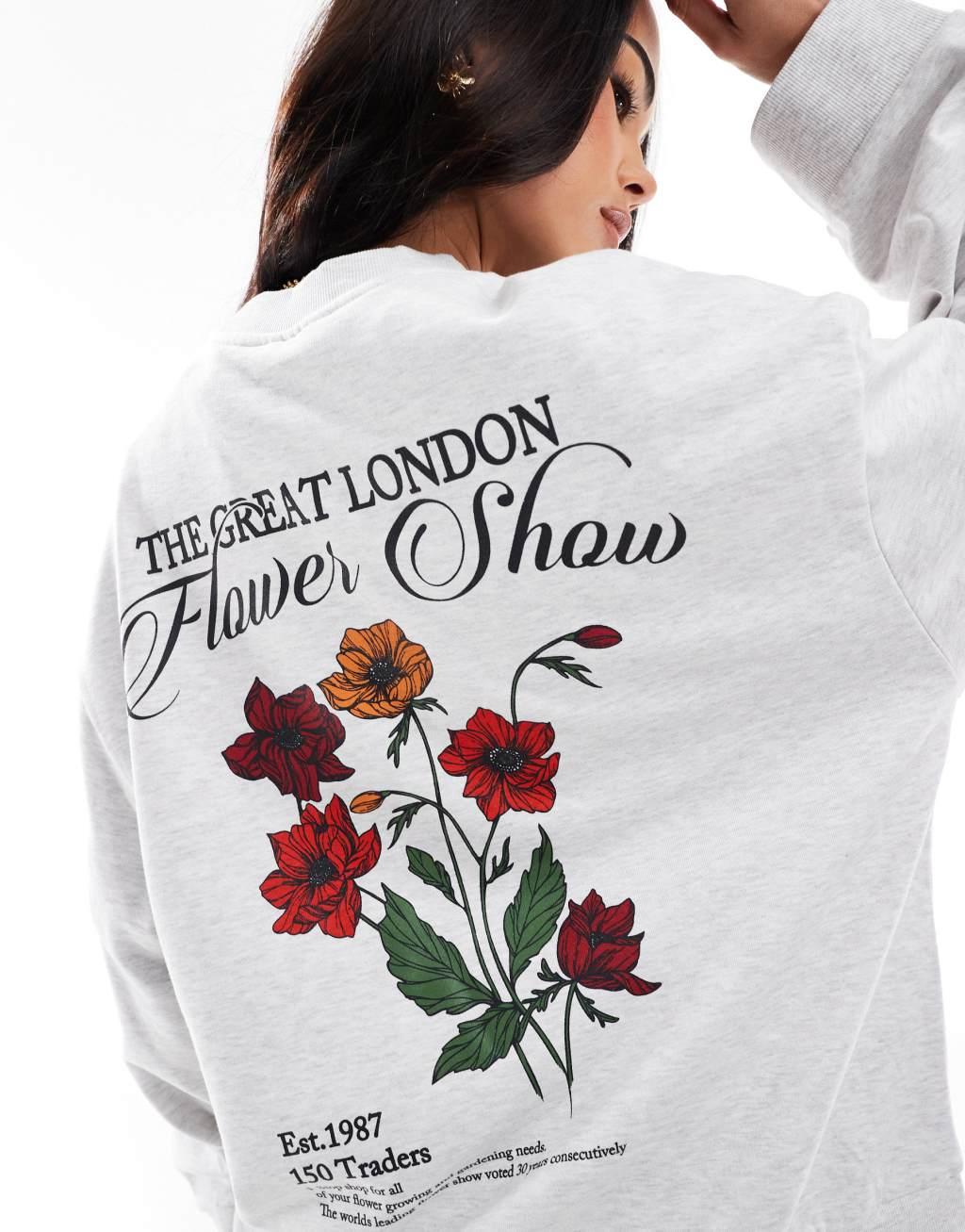 ASOS DESIGN flower show graphic sweatshirt in heathered ice Product Image