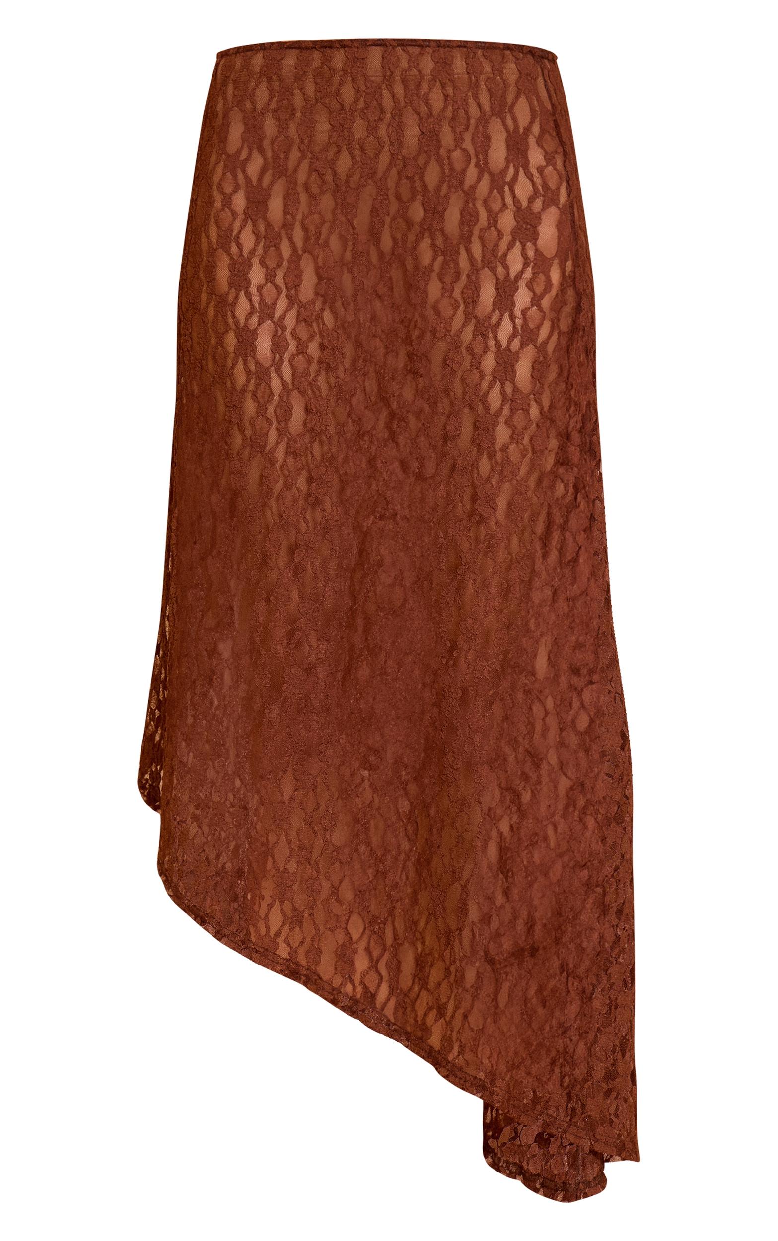 Brown Asymmetric Lace Midaxi Skirt Product Image