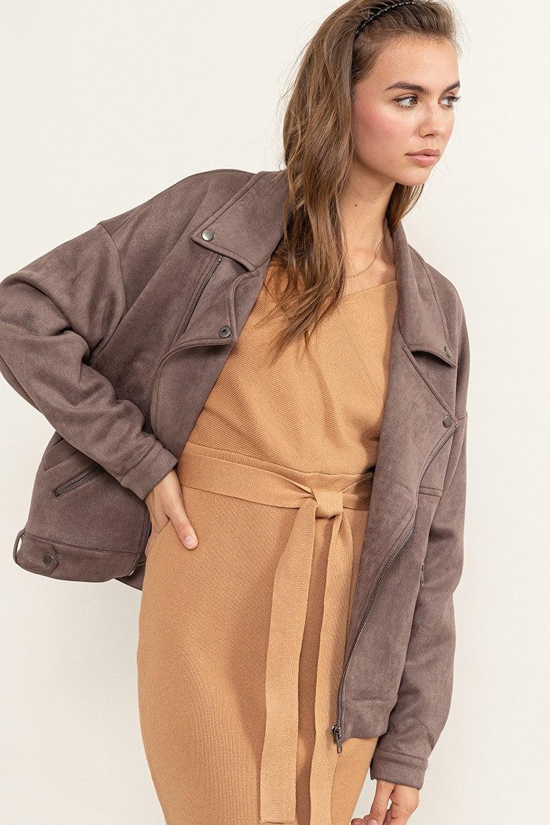 Faux Suede Biker Jacket Product Image