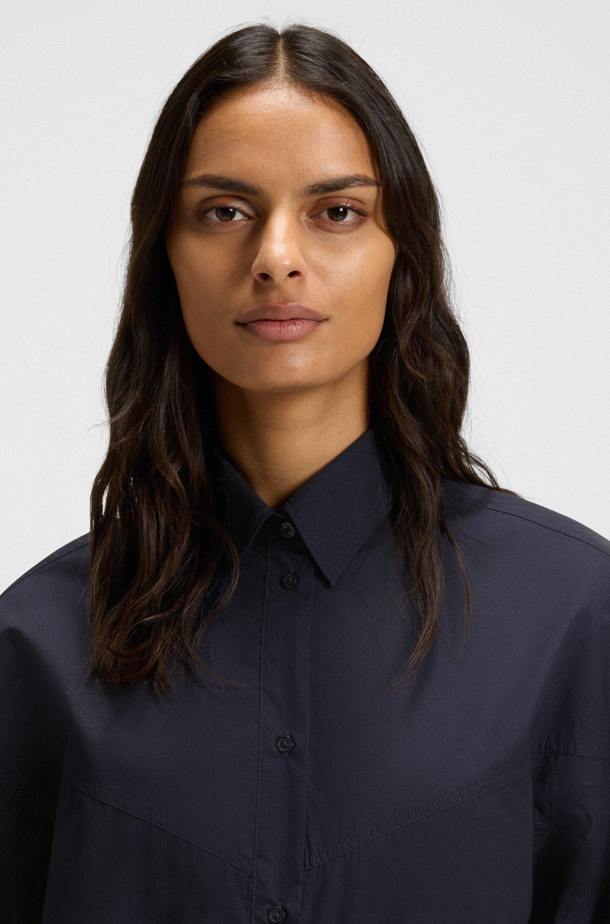 BOSS - Oversize-fit blouse in cotton poplin - Dark Blue Product Image