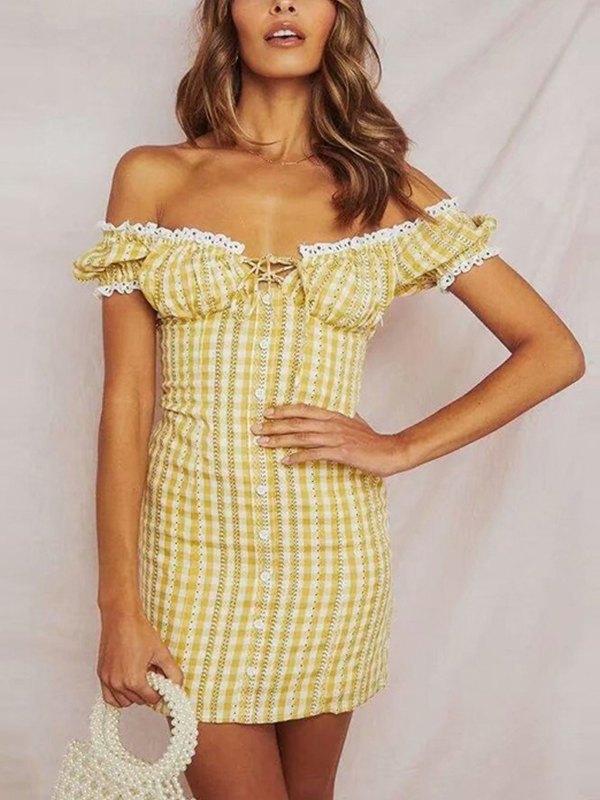 Lace Trim Plaid Dress Product Image