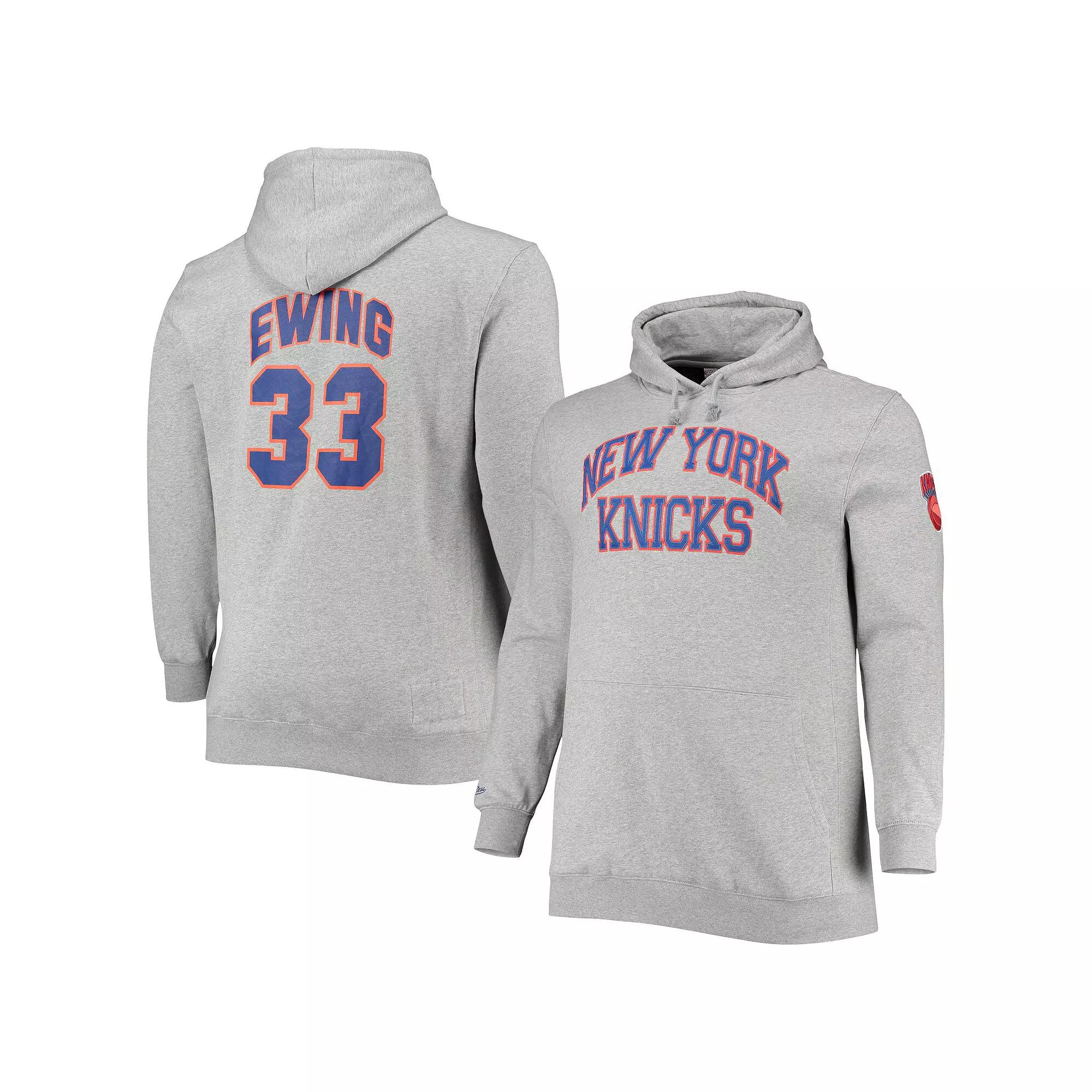 Men's Mitchell & Ness Patrick Ewing Heathered Gray New York Knicks Big & Tall Name & Number Pullover Hoodie, Size: 4XB, Grey Product Image