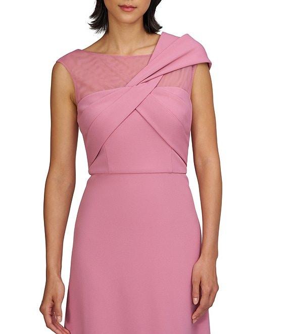 JS Collections Jordyn Illusion Round Neck Twist Front Pleated Bodice Crepe Aline Gown Product Image