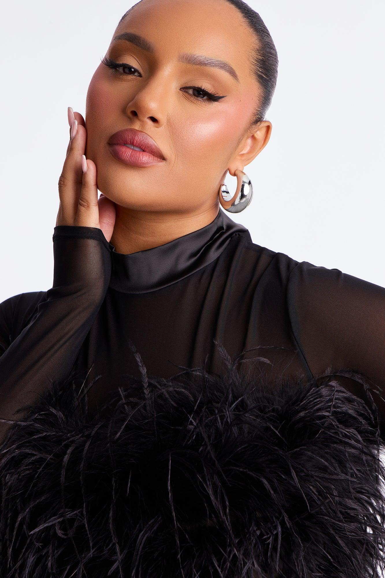 Selene Feather Sheer Mesh Maxi Dress - Black Female Product Image