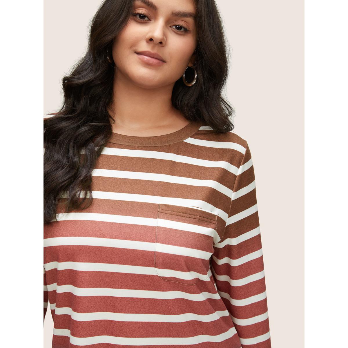 Plus Size Ombre Contrast Striped Patched Pocket Sweatshirt Women Multicolor Casual Non Round Neck Everyday Sweatshirts BloomChic 10/M Product Image