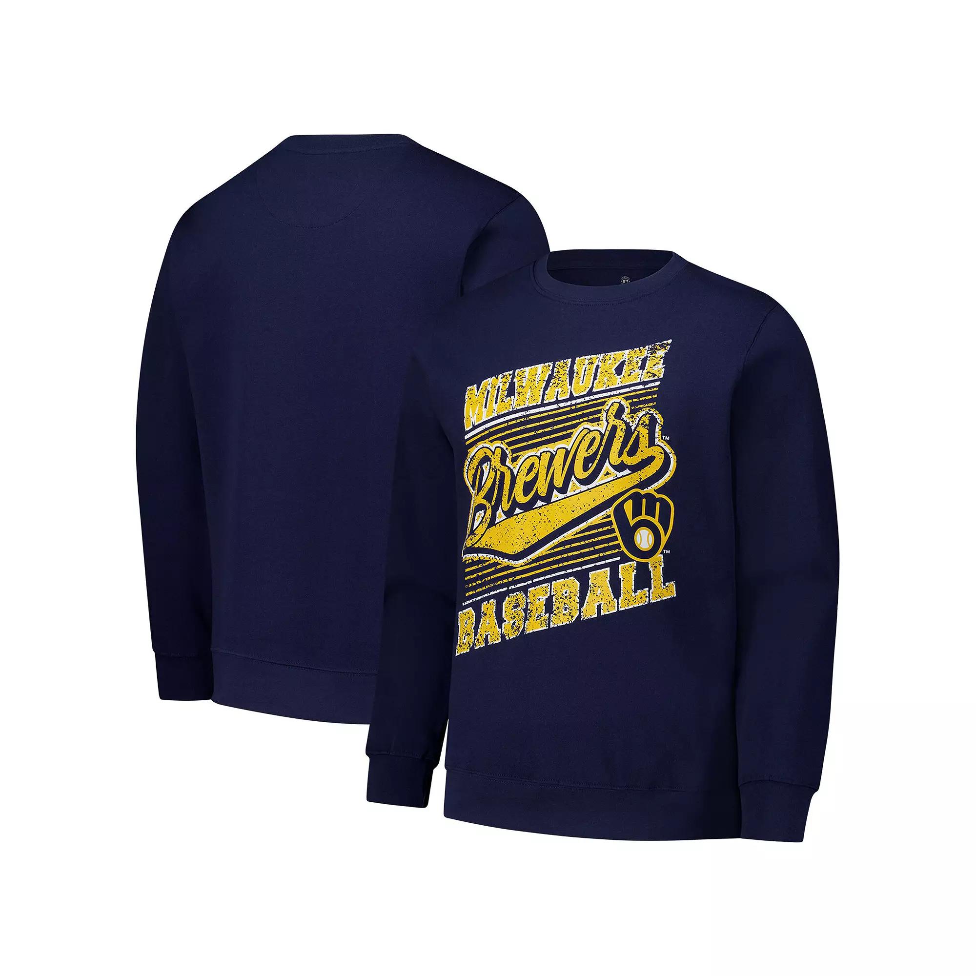 Men's Stitches Navy Milwaukee Brewers Pullover Sweatshirt,  Product Image