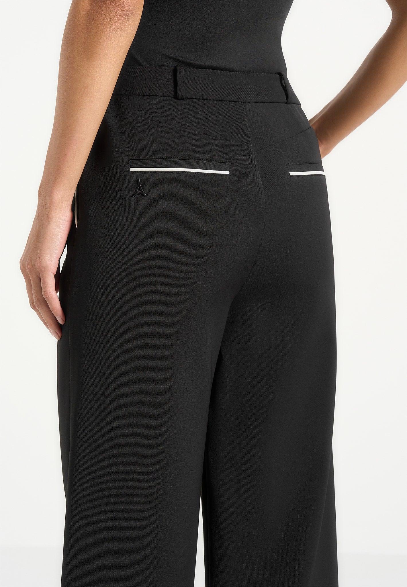Mina - Contrast Piped Pleated Trousers - Black/White Female Product Image