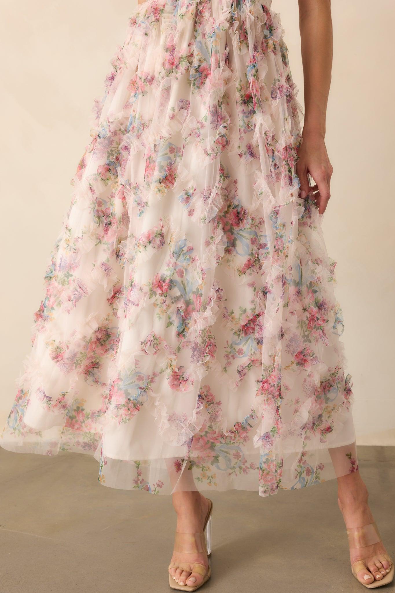 As Luck Would Have It Light Pink Floral Print Ruffle Maxi Dress Product Image