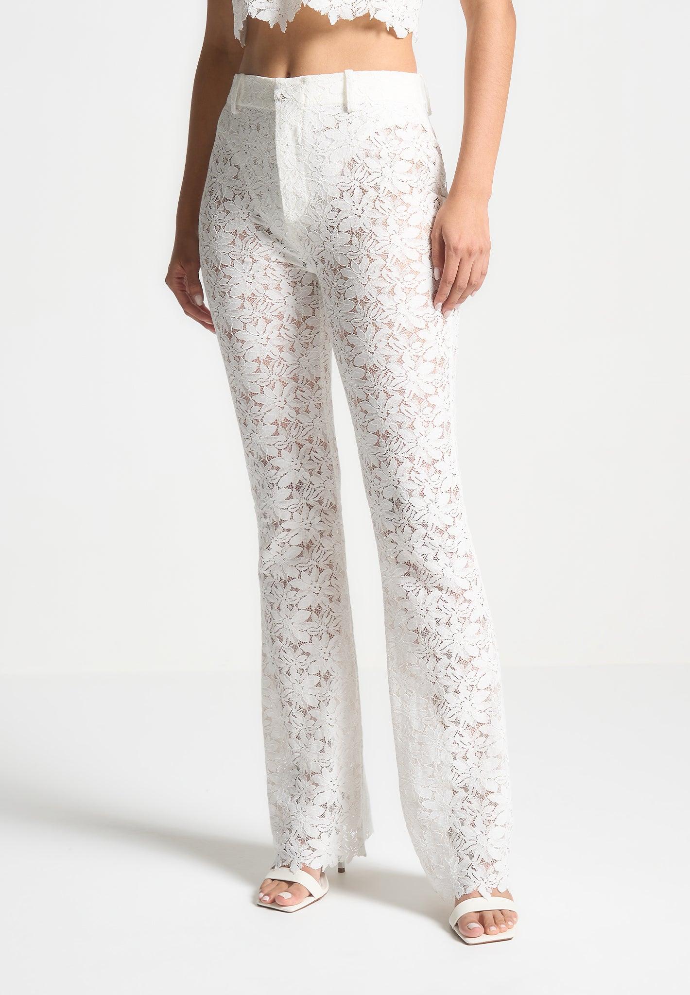 Lace Fit and Flare Trousers - White Female Product Image