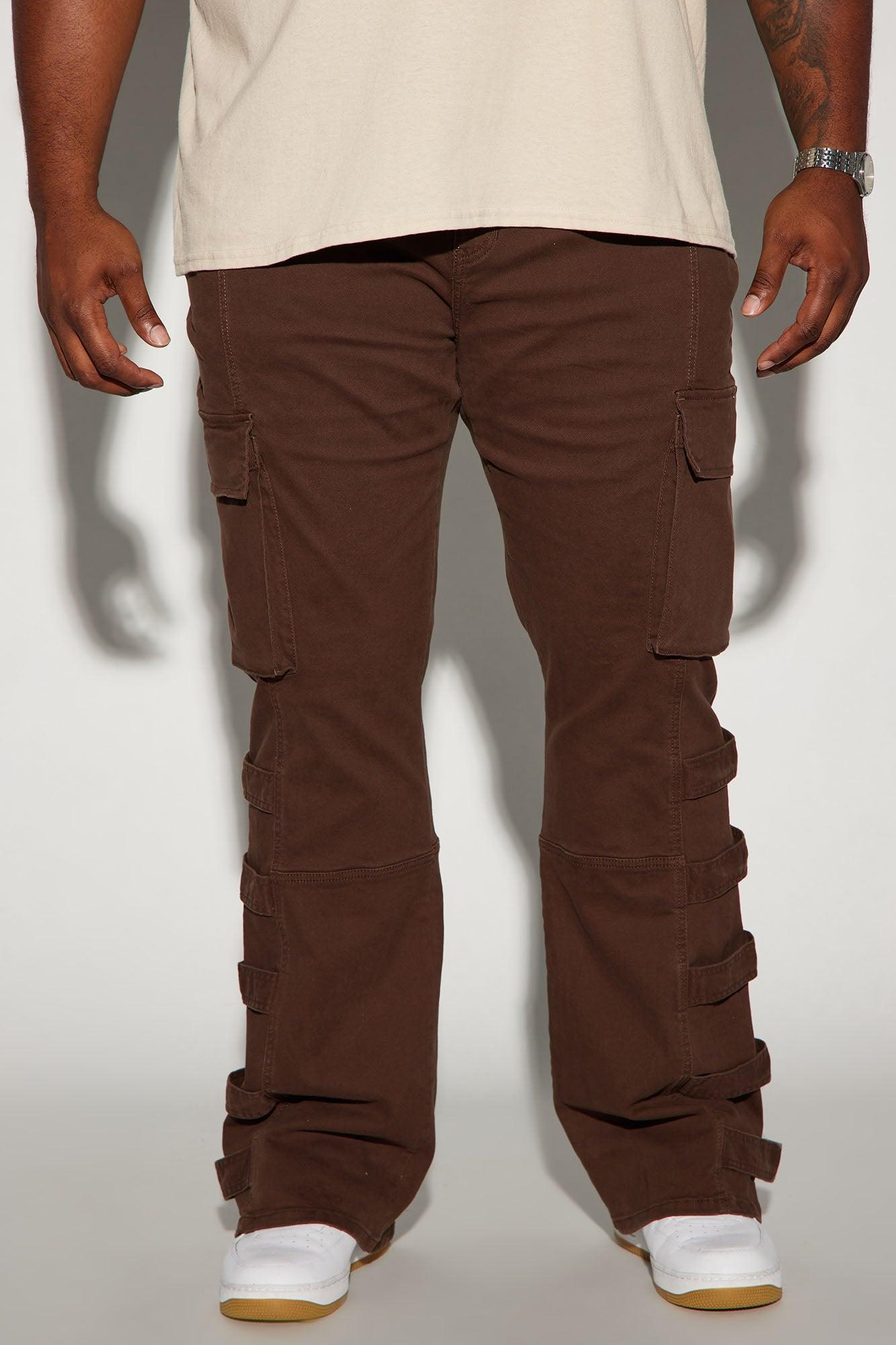Cadell Stacked Slim Flare Cargo Pants - Dark Brown Product Image