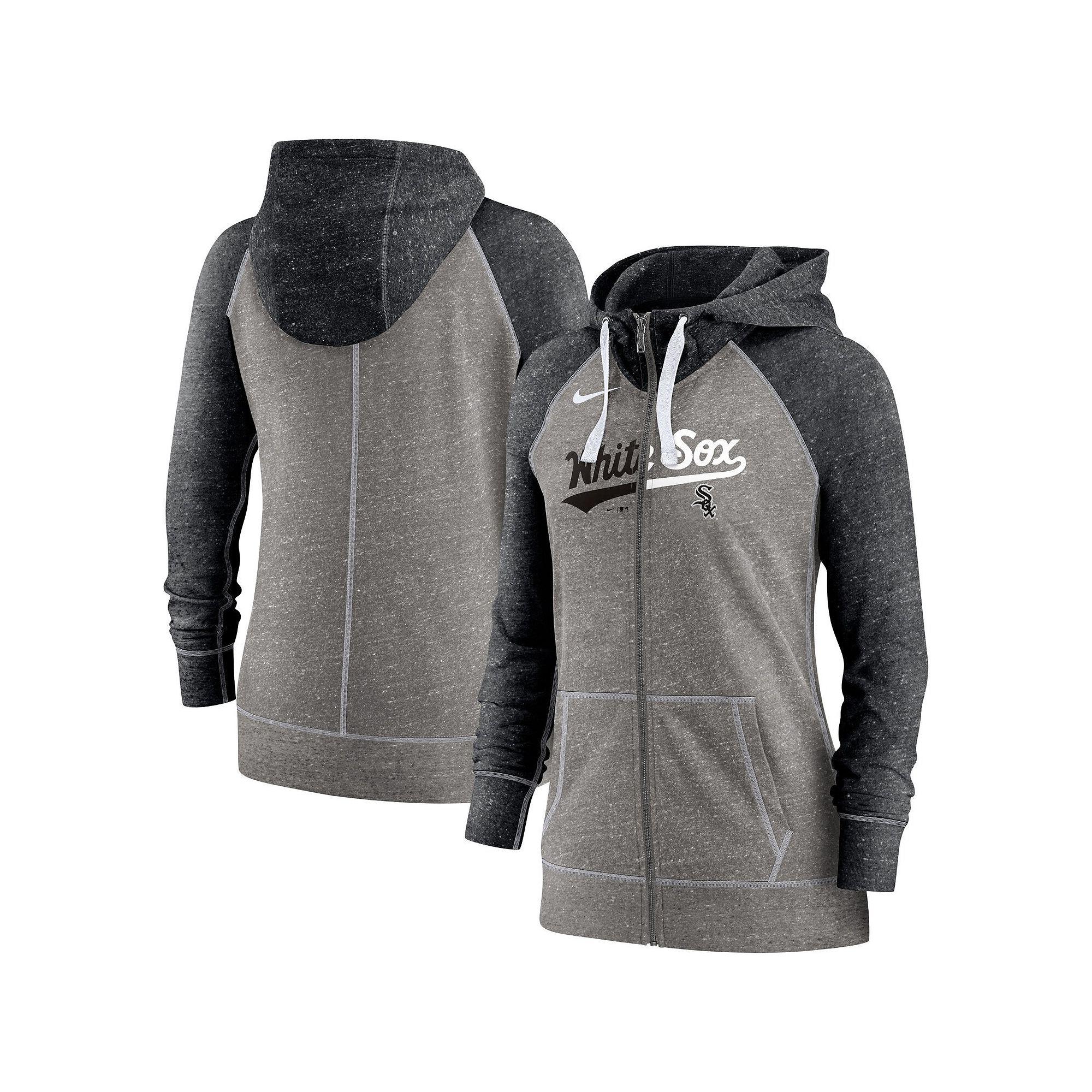 Women's Nike Heather Charcoal/Heather Black Chicago White Sox Split Wordmark Gym Vintage Raglan Lightweight Full-Zip Hoodie,  Product Image