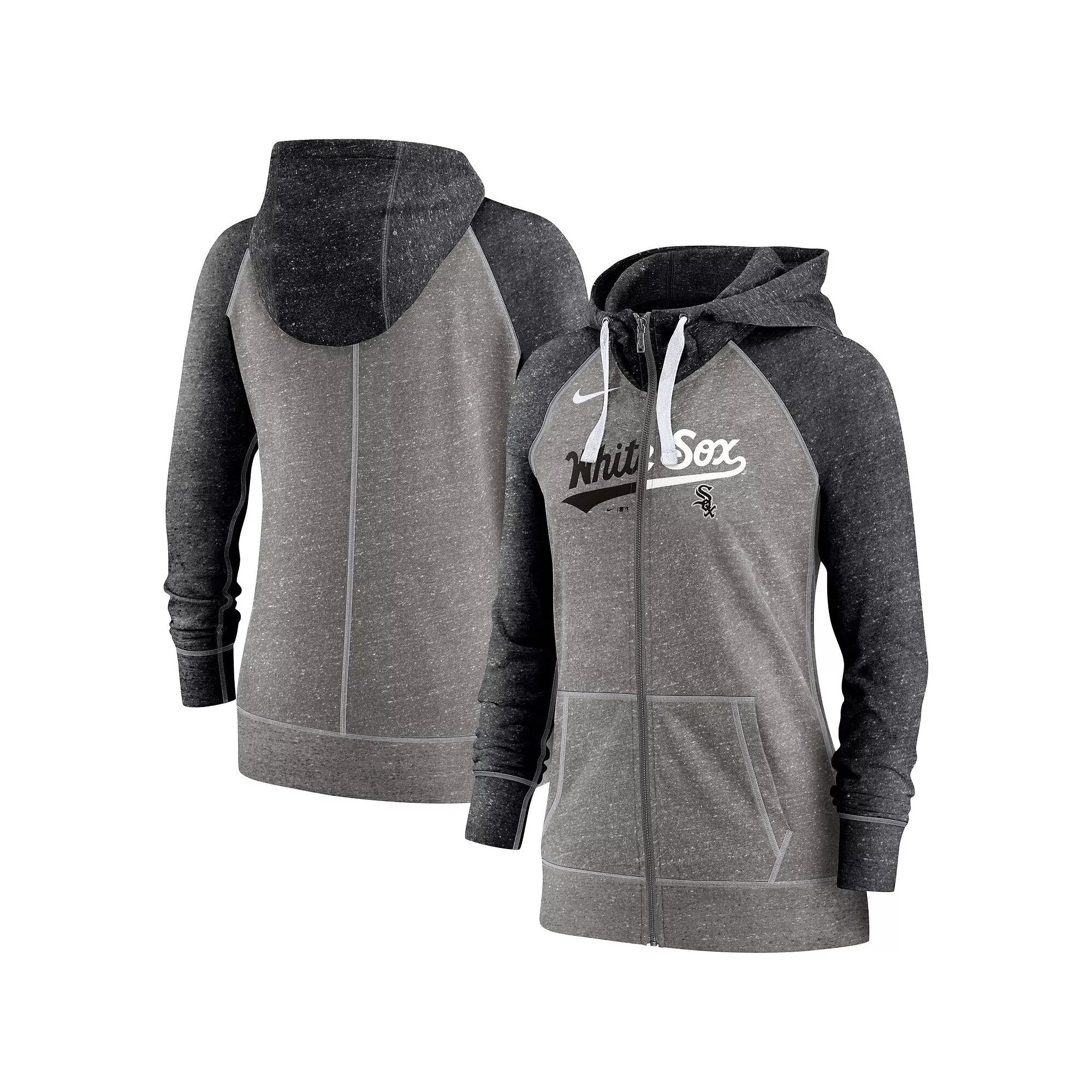 Women's Nike Heather Charcoal/Heather Black Chicago White Sox Split Wordmark Gym Vintage Raglan Lightweight Full-Zip Hoodie,  Product Image