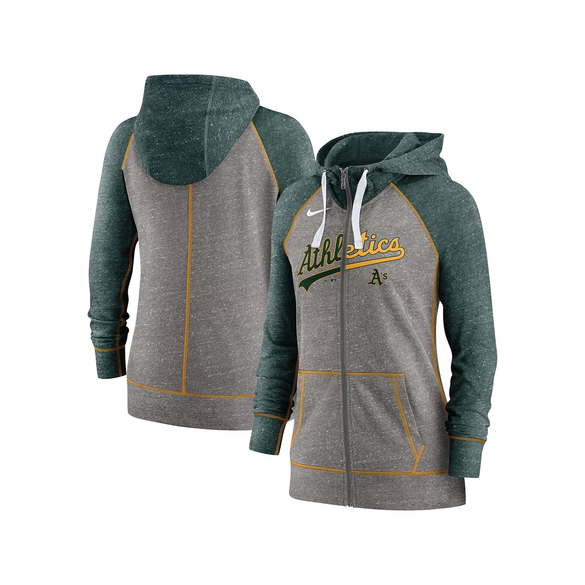 Women's Nike Heather Charcoal/Heather Black Pittsburgh Pirates Split Wordmark Gym Vintage Raglan Lightweight Full-Zip Hoodie,  Product Image