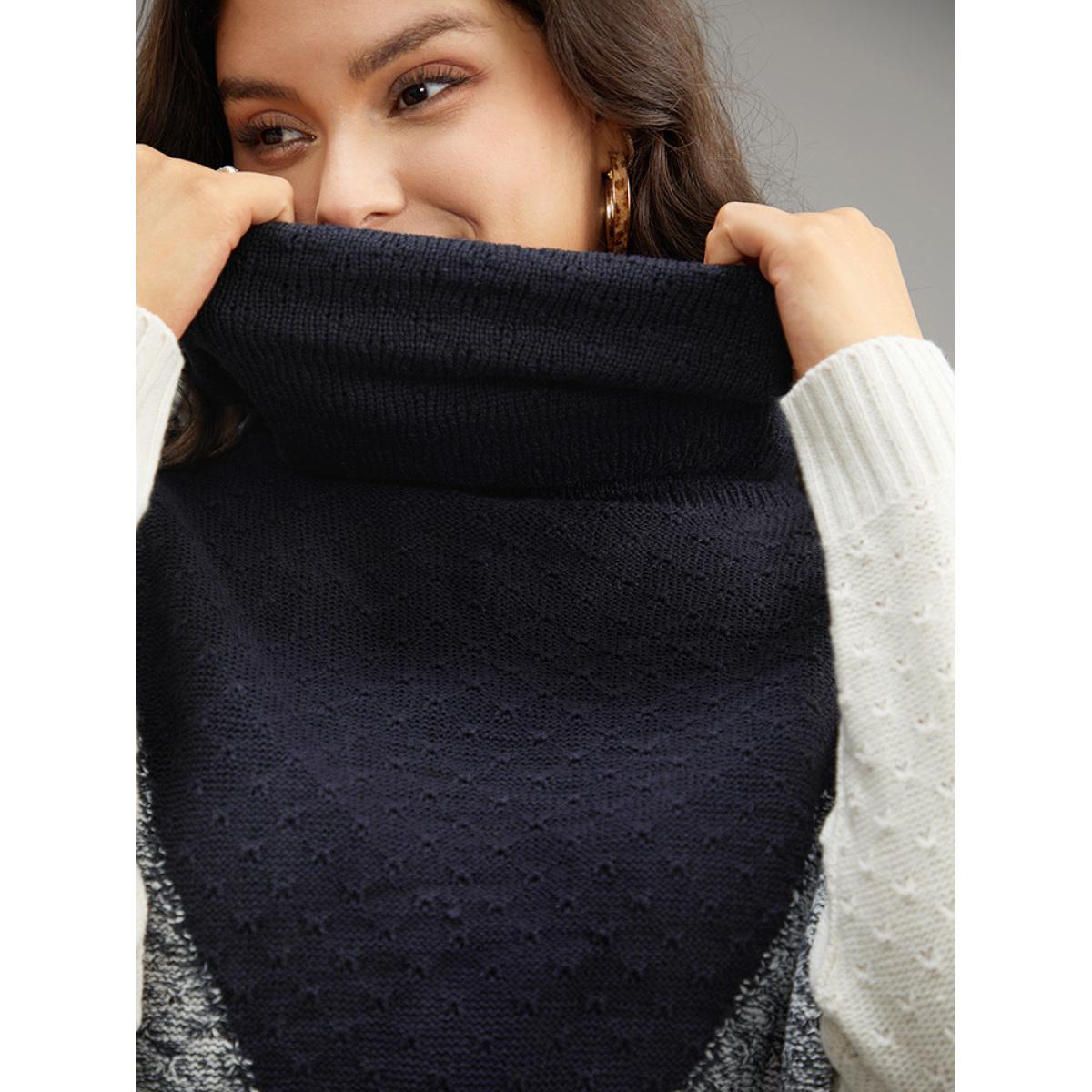 Plus Size Heather Colorblock Turtle Neck Pullover Midnight Women Casual Loose Long Sleeve Round Neck Dailywear Pullovers BloomChic 22-24/3X Product Image