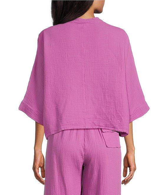 Bryn Walker Joe Cotton Gauze Banded Collar 3/4 Dolman Sleeve Button Front Shirt Product Image