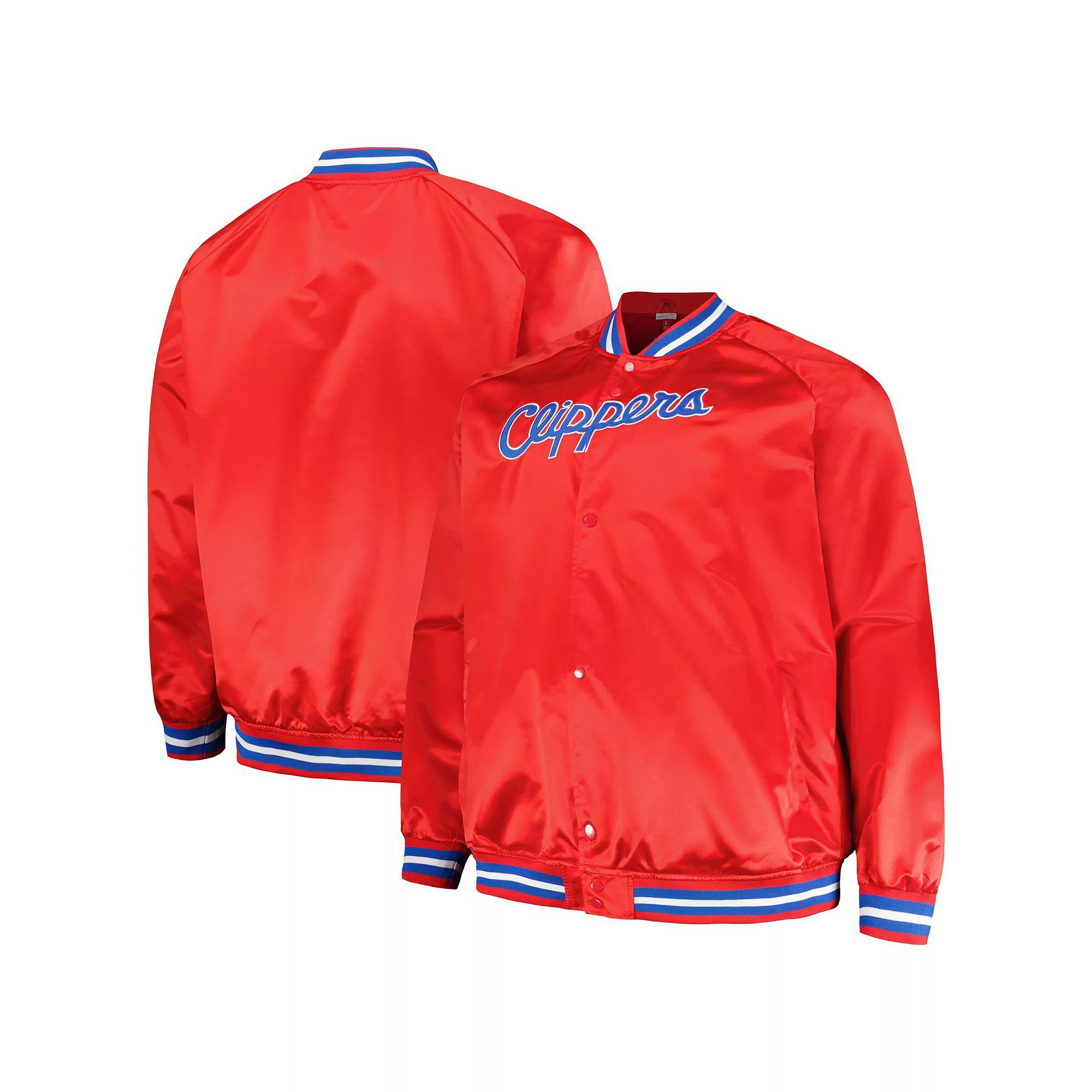 Men's Mitchell & Ness Red LA Clippers Hardwood Classics Throwback Wordmark Raglan Full-Snap Jacket,  Product Image