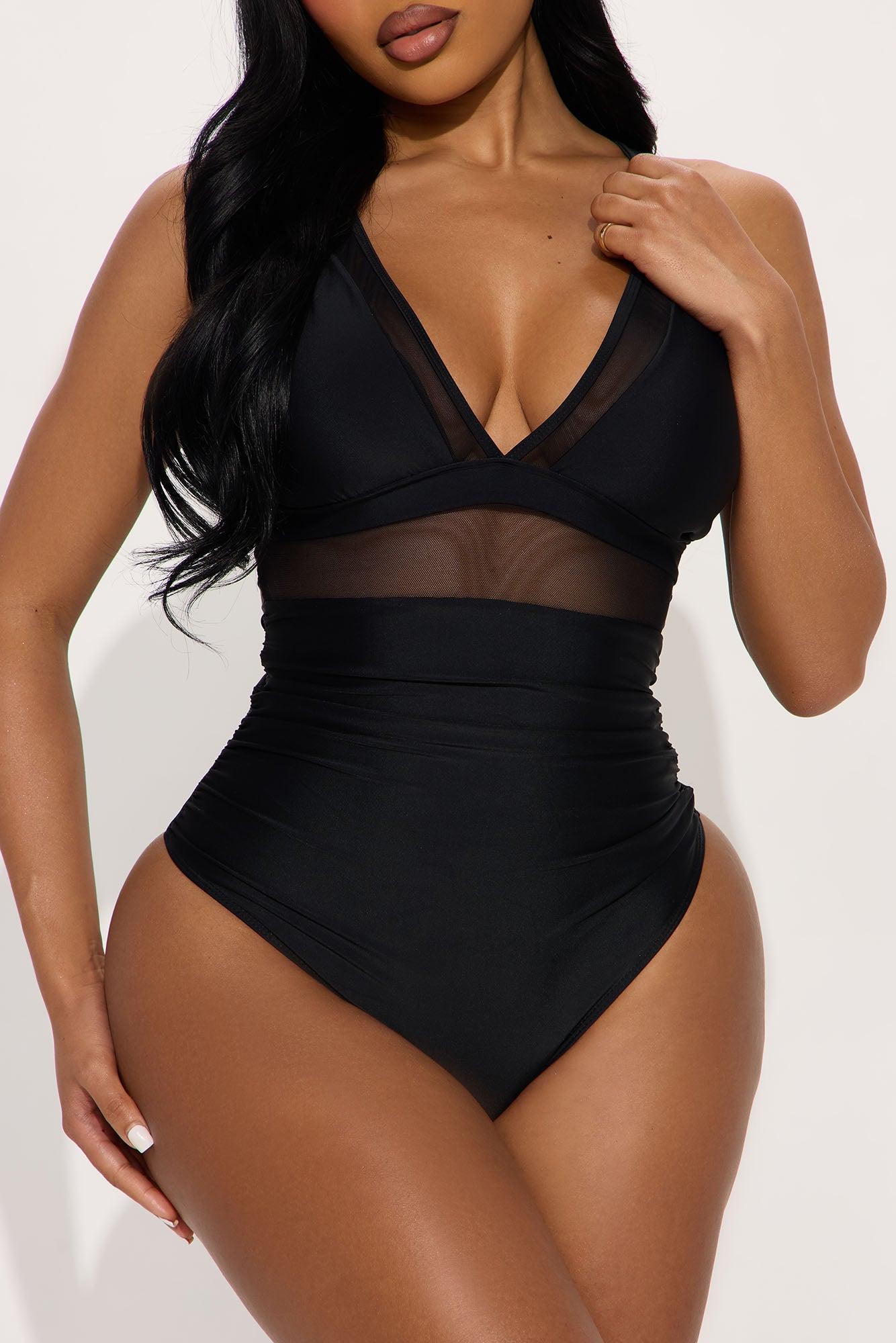 Take A Dip Mesh Cutout Tummy Control 1 Piece Swimsuit - Black Product Image